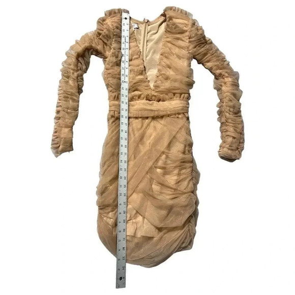 House of CB FLEUR Blush Pleated Tulle Deep V Dress , XS - Picture 9 of 12